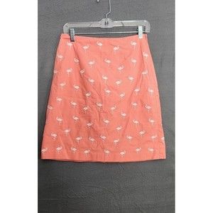 Talbots Flamingo Embroidered Skirt Lined Coral Pink Above‎ Knee Vacation Beach 6